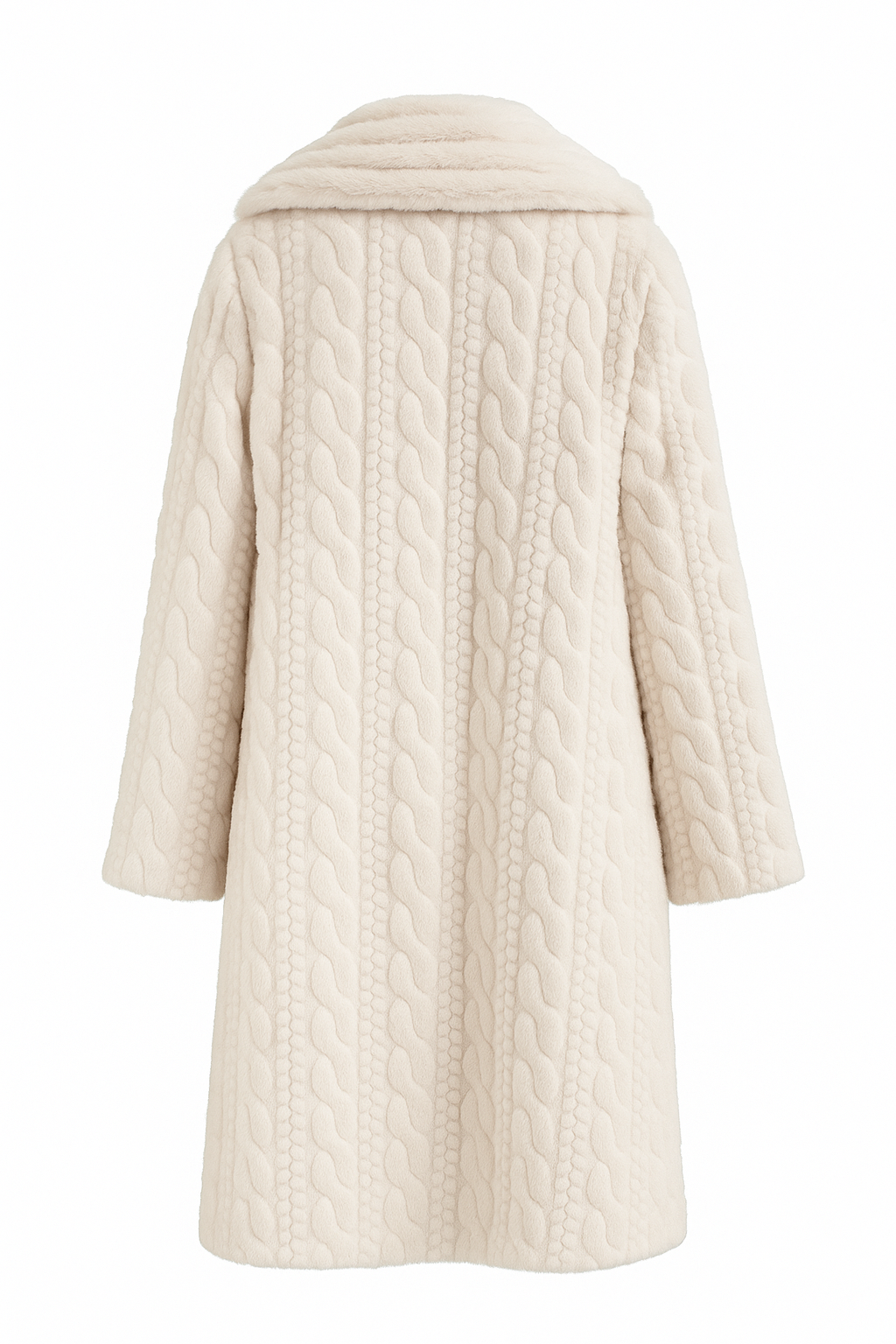 Luxurious Knee Length Cable Pattern Faux Fur Coat