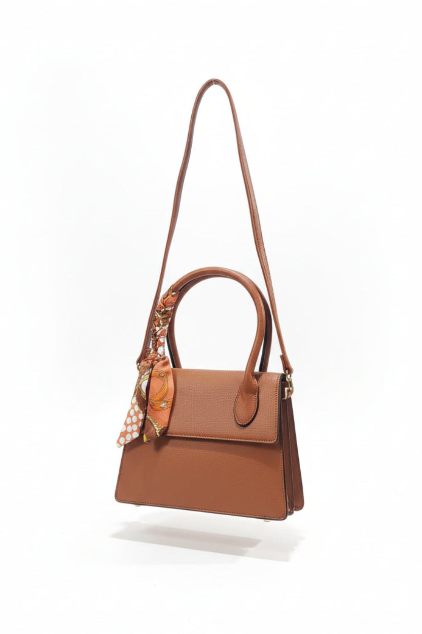 Scarf Detail Vegan Leather Medium Satchel Bag
