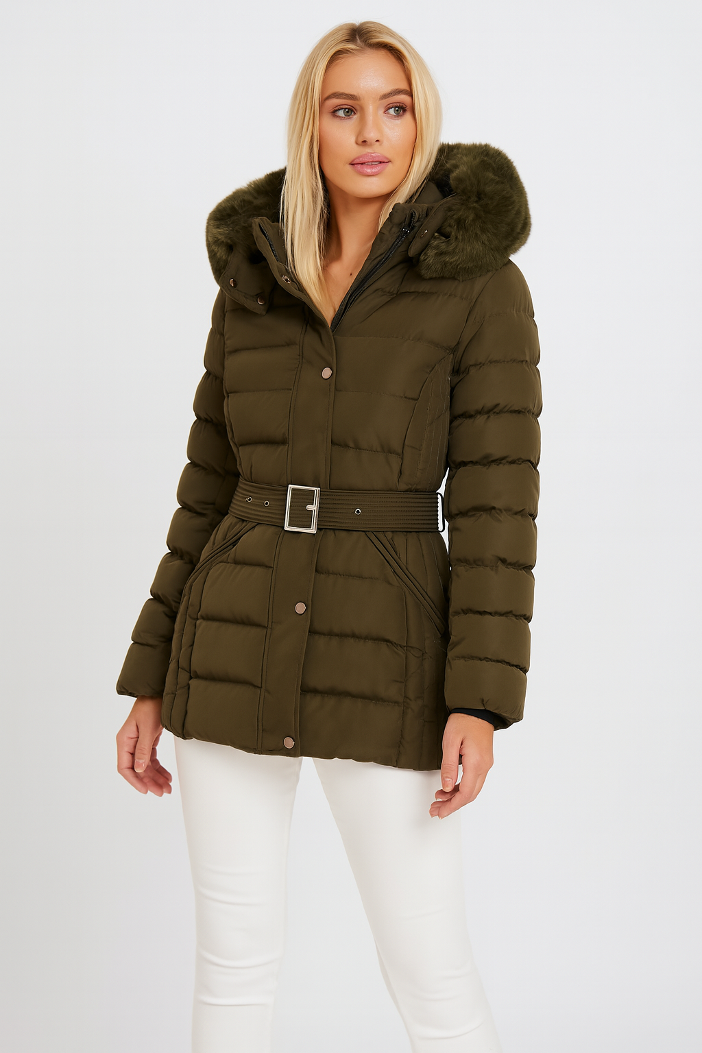 Wholesale Women's Gold Hardware Belted And Hooded Winter Jacket (PACK OF 6)