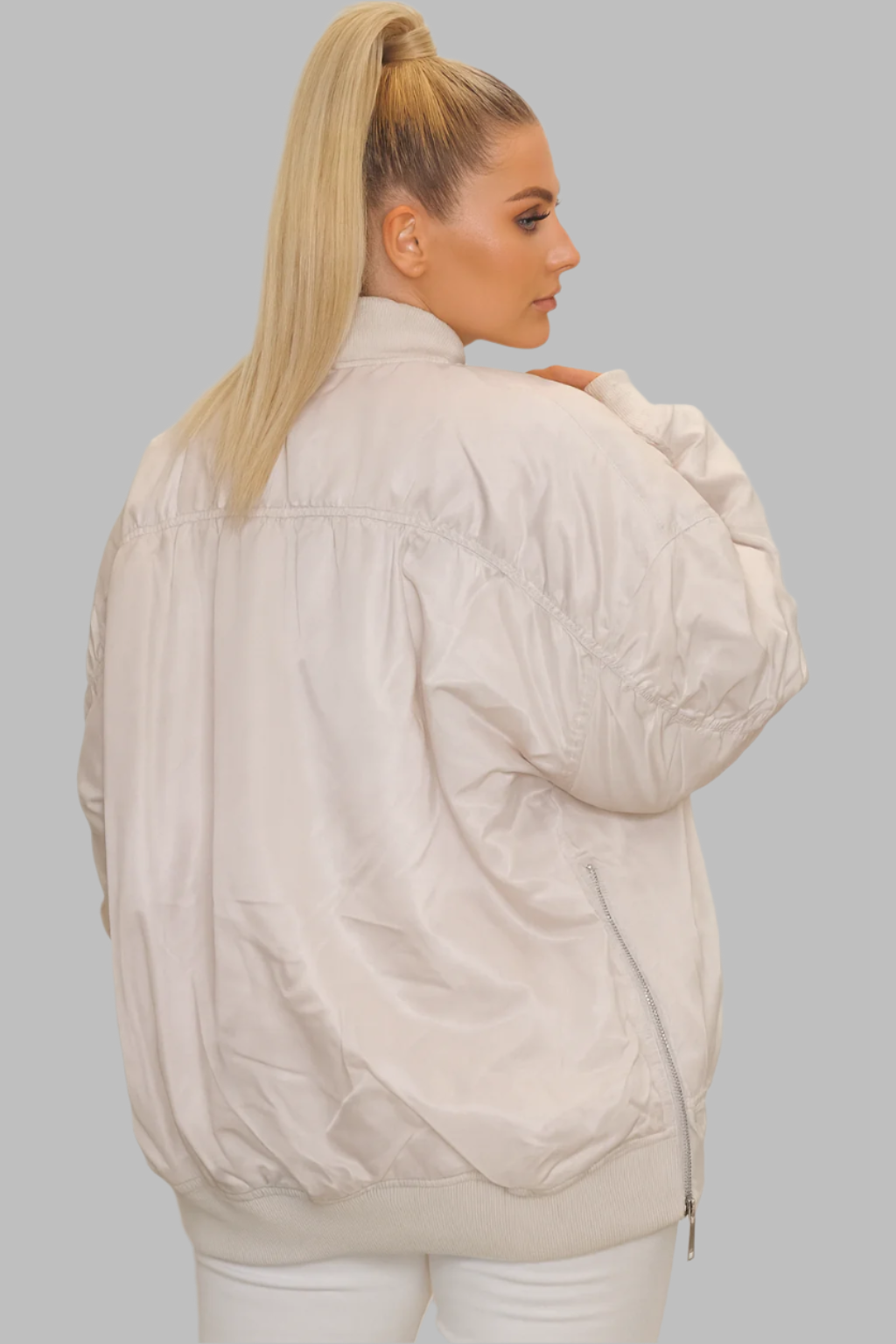 Side Zip Detail Relaxed Fit Bomber Jacket