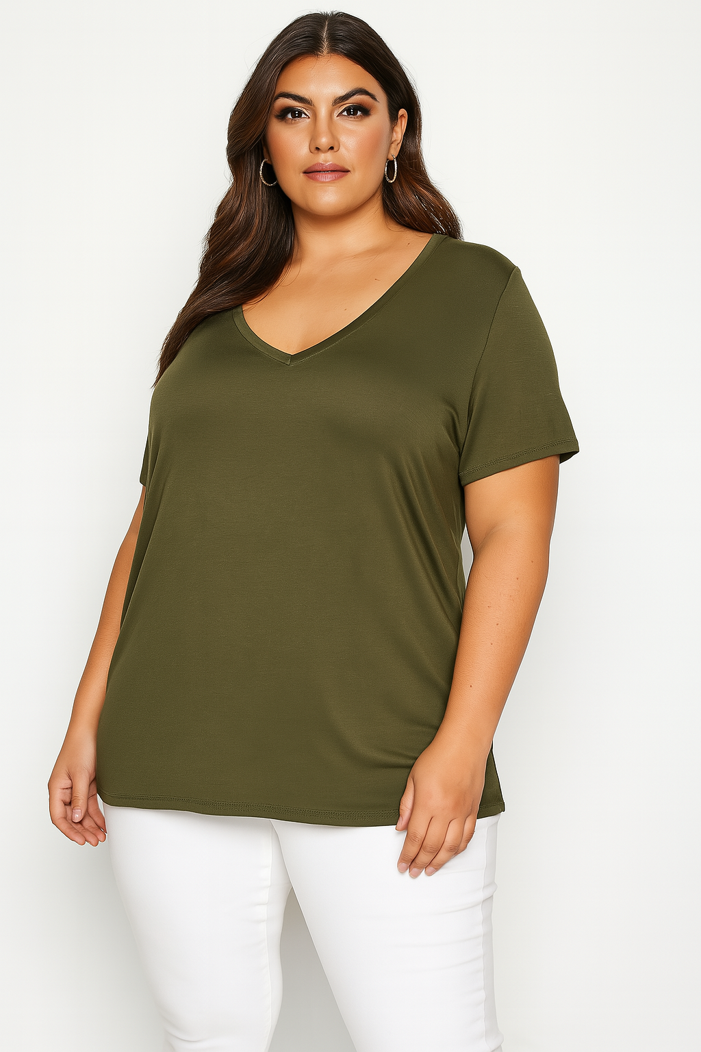 V-Neck Short Sleeve Lightweight Viscose Blend Basic T-shirt