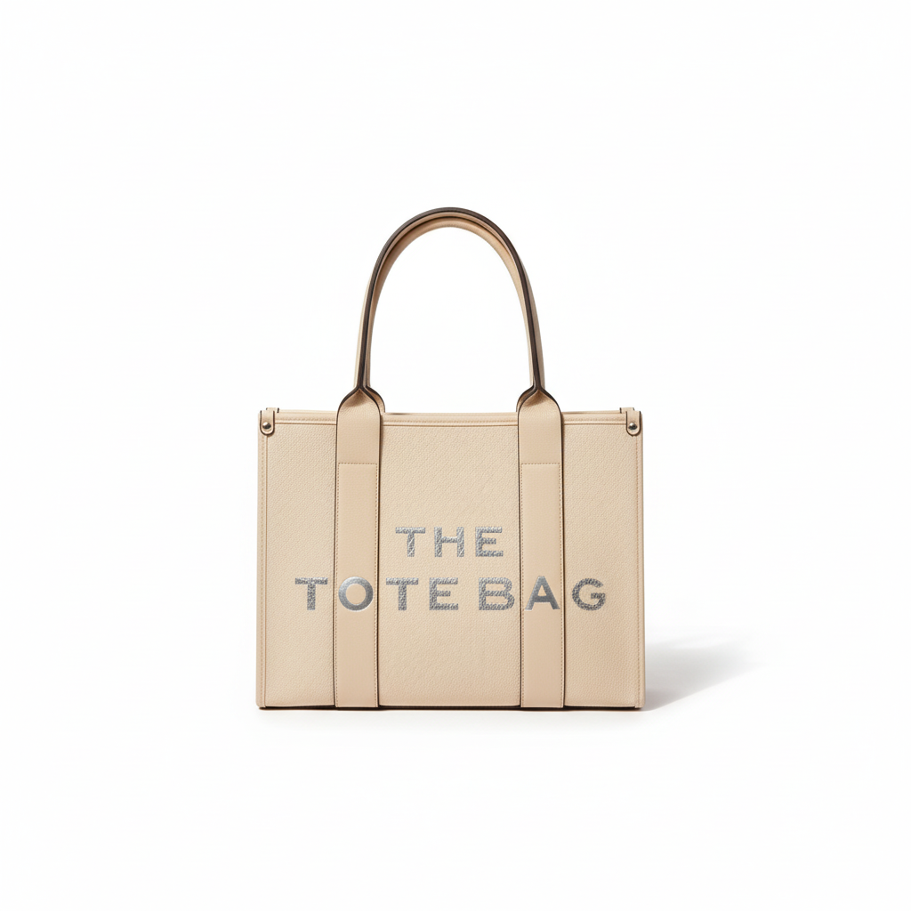 Textured Vegan Leather Adjustble Strap Medium Slogan Tote Bag