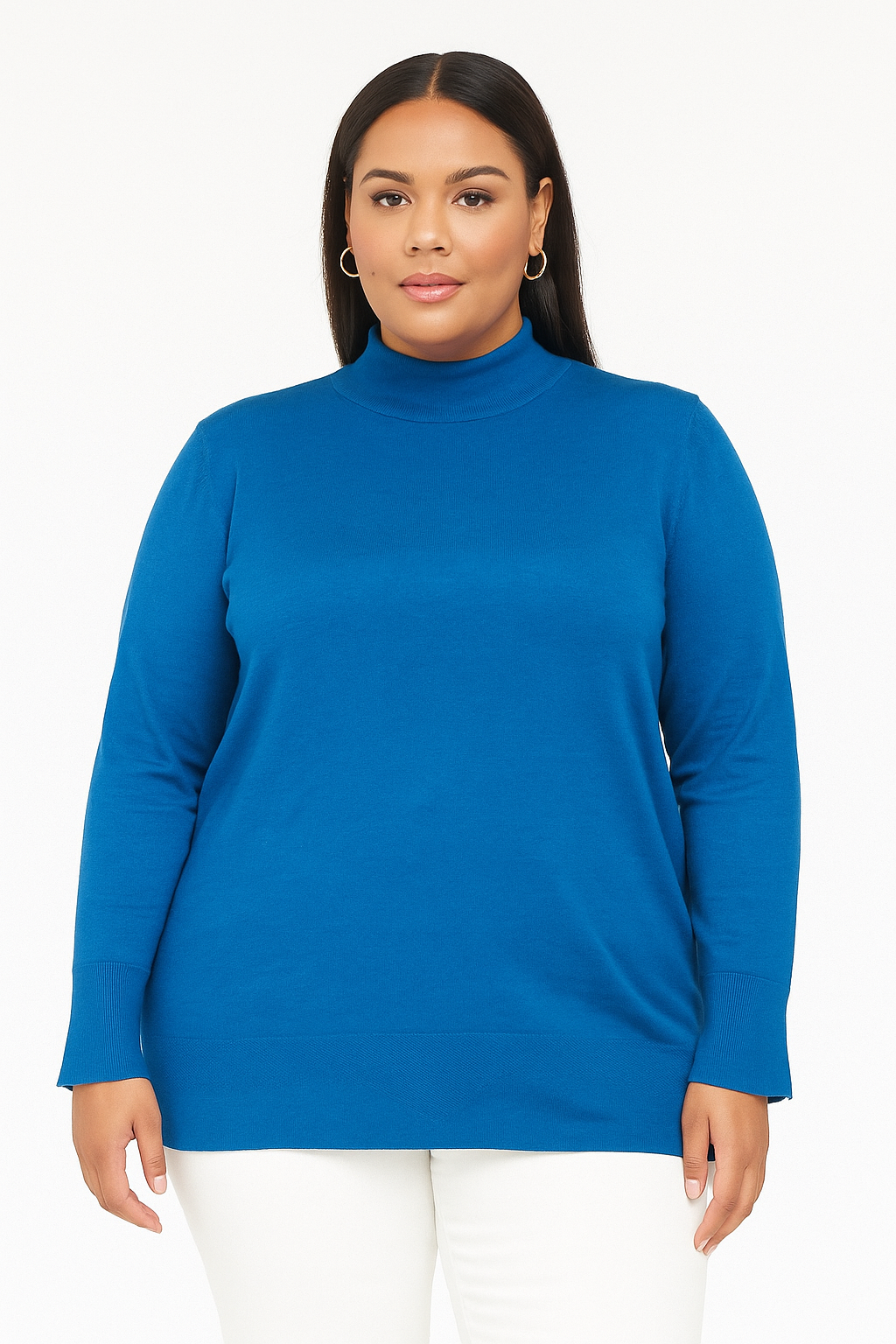 Mock Neck Viscose Blend Longline Knitted Jumper