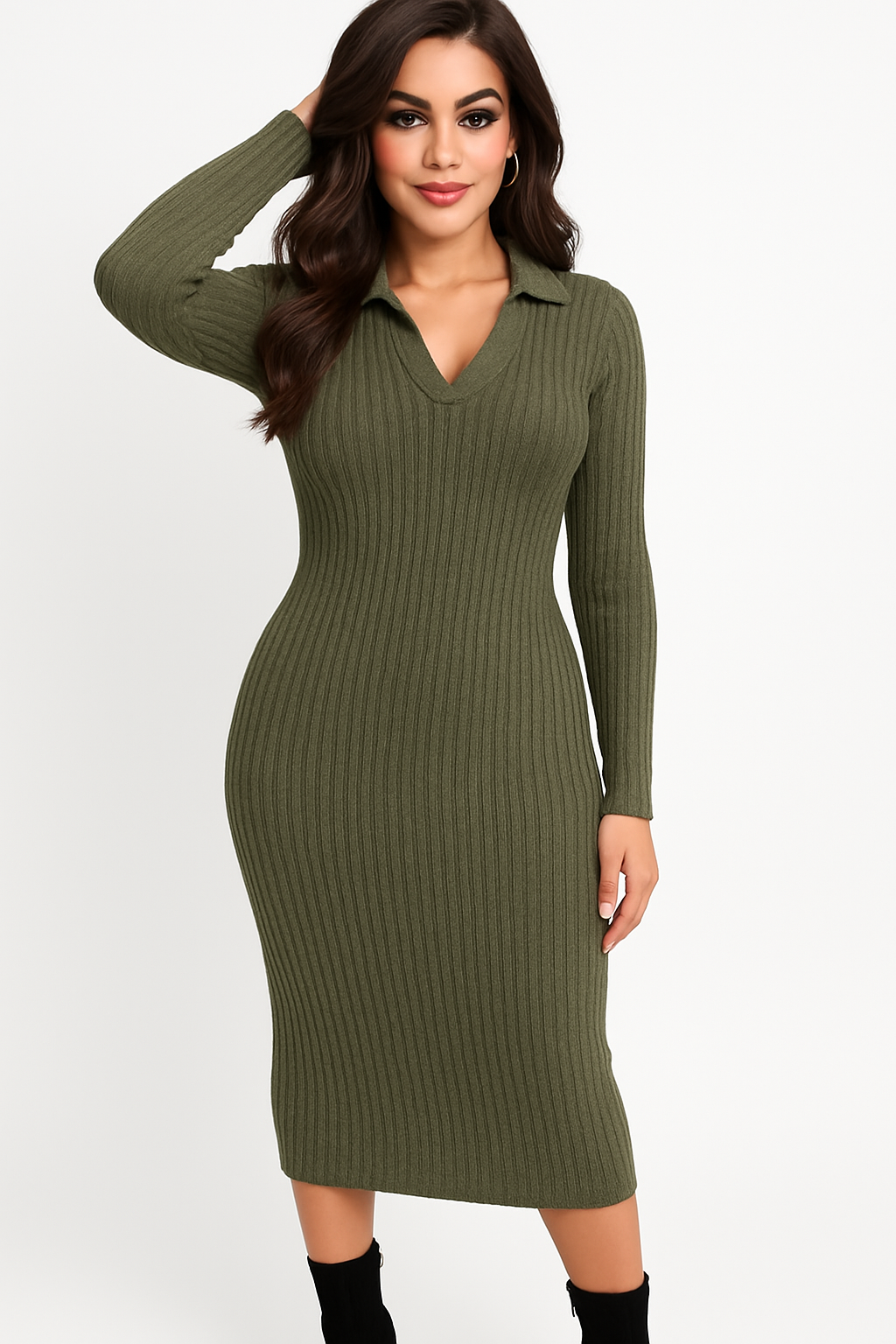 Large Collar Midaxi Knitted Dress