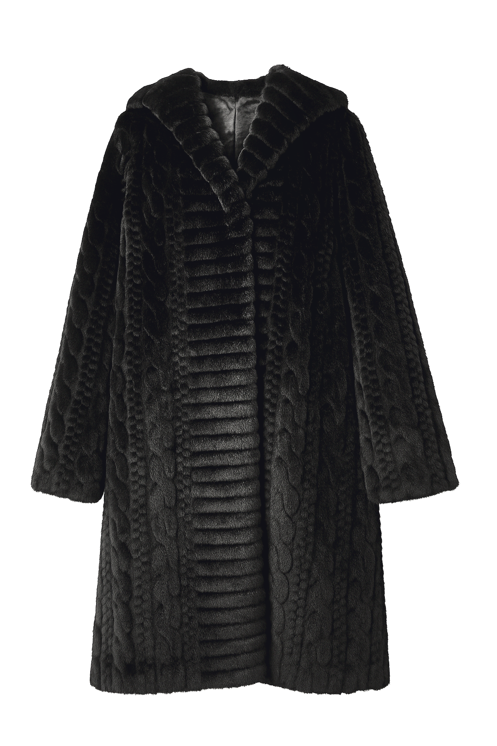 Luxurious Knee Length Cable Pattern Faux Fur Coat
