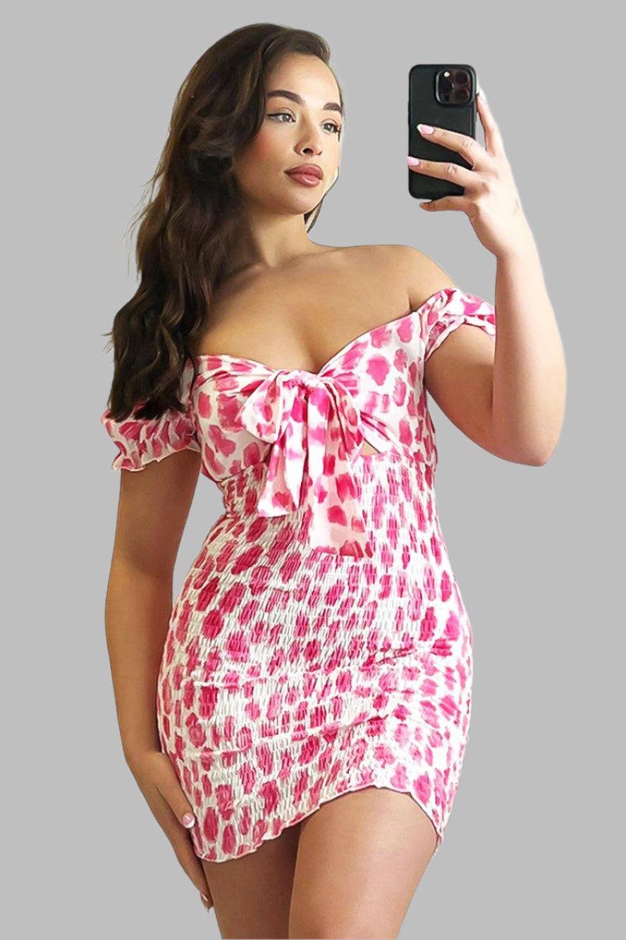 Watercolour Print Shirred Peek-a-boo Dress-SinglePrice
