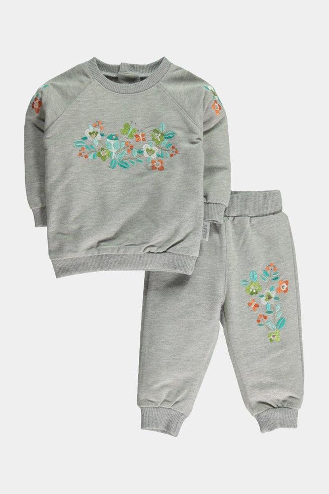 Grey Embroidered Floral Baby Girl Set-SinglePrice