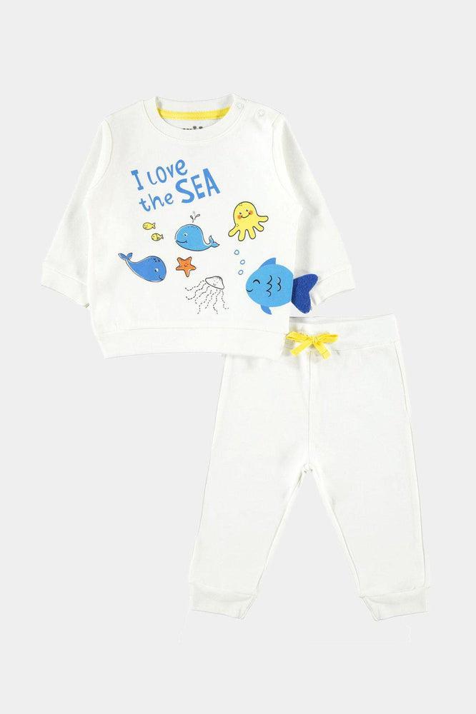 Off White Sea Print Baby Boy Tracksuit-SinglePrice