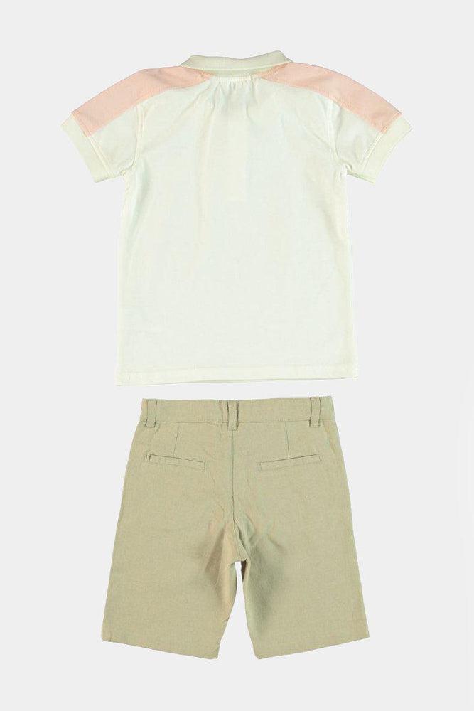 Pink Panels Top And Beige Shorts Boys Set-SinglePrice