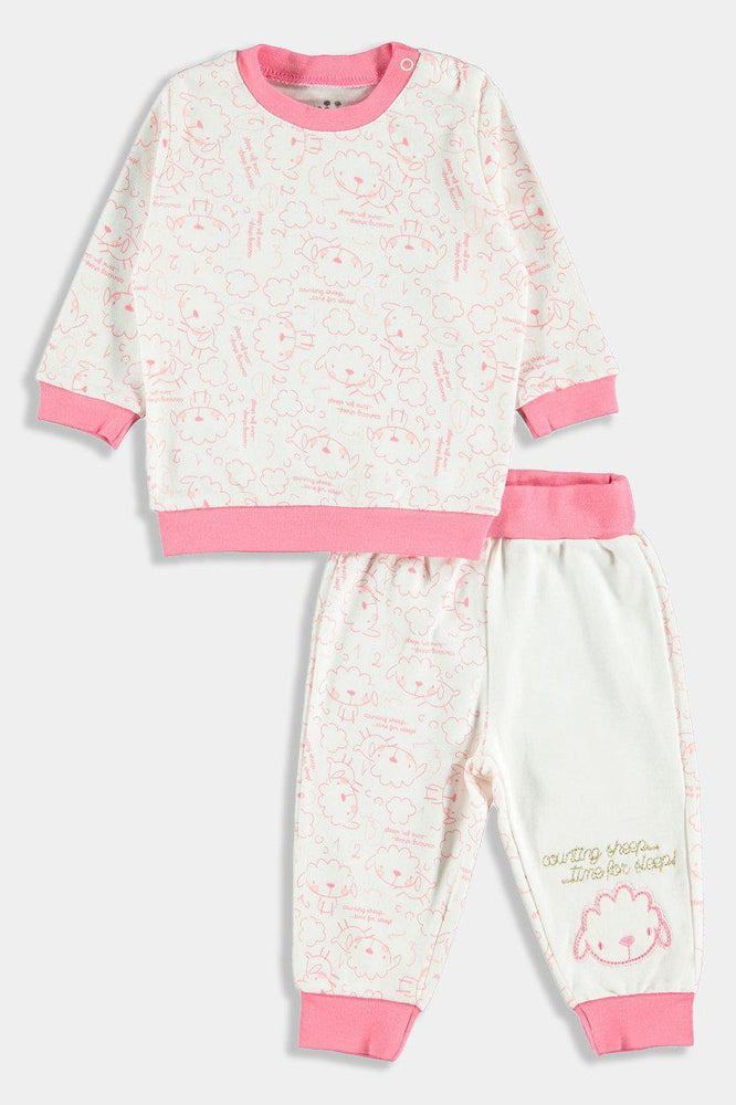 Pink Sheep Print Baby Girl Pyjama Set - SinglePrice