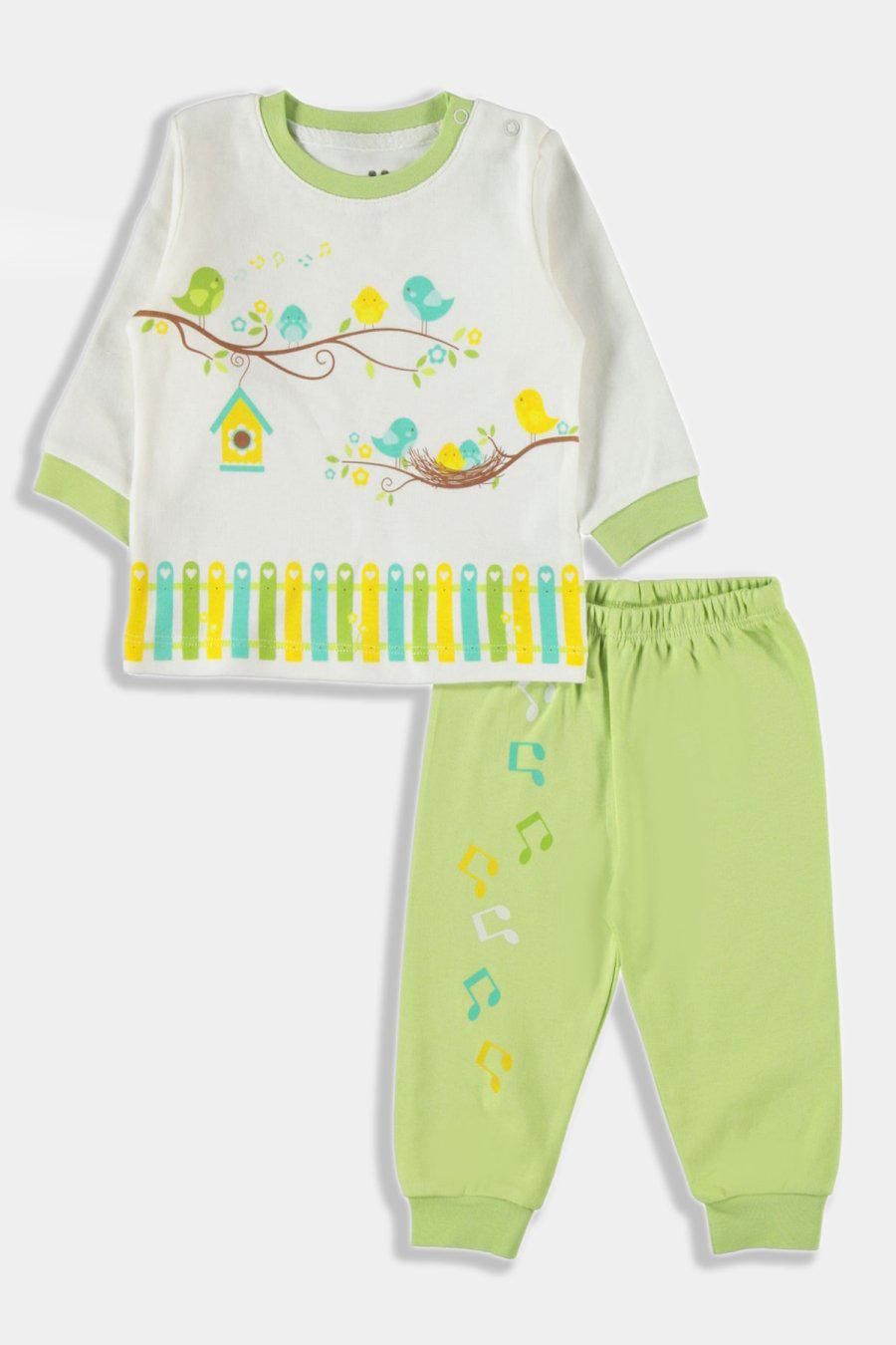 Green Twitting Birds Print Unisex Baby Set - SinglePrice