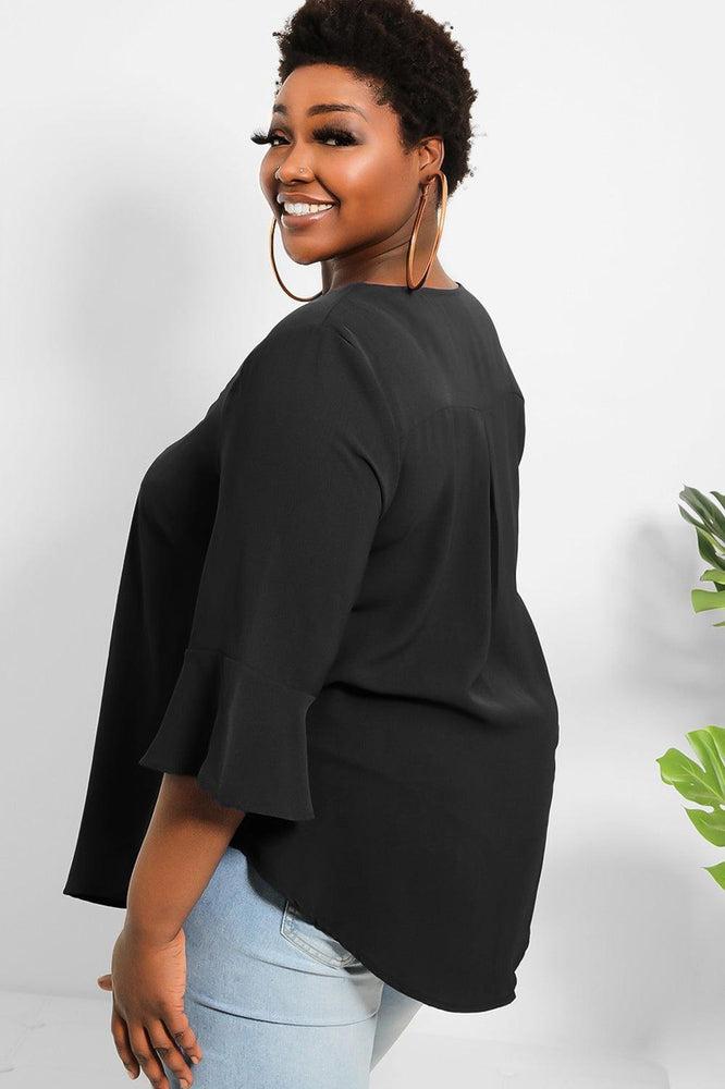 Flute Sleeves V-Neck Blouse-SinglePrice