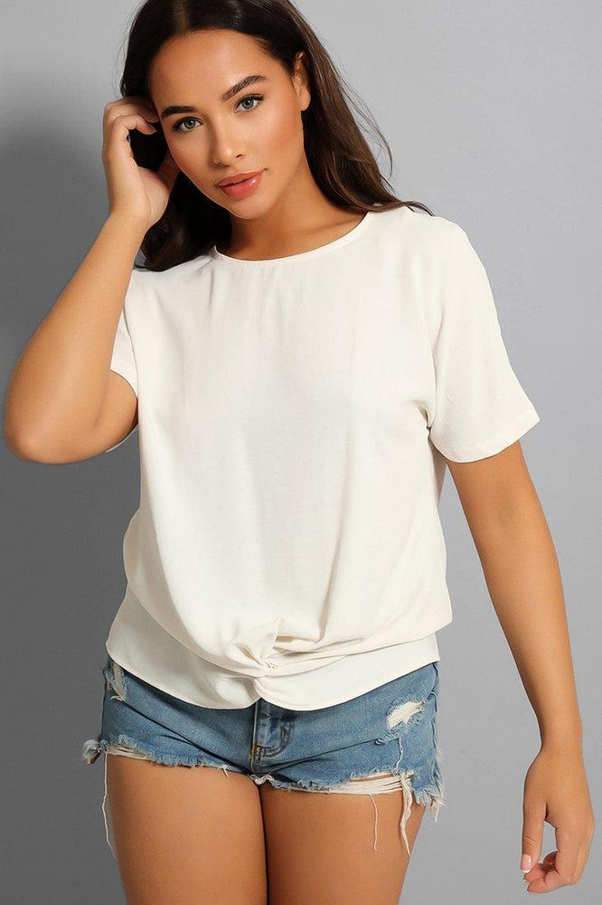 Cream Twist Front Short Sleeves Top-SinglePrice