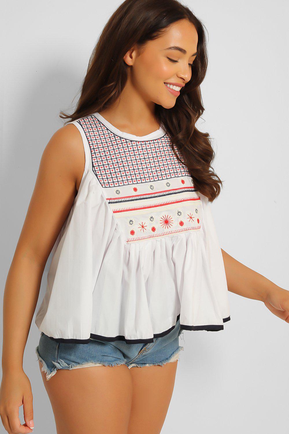 White Embroidered Babydoll Top-SinglePrice