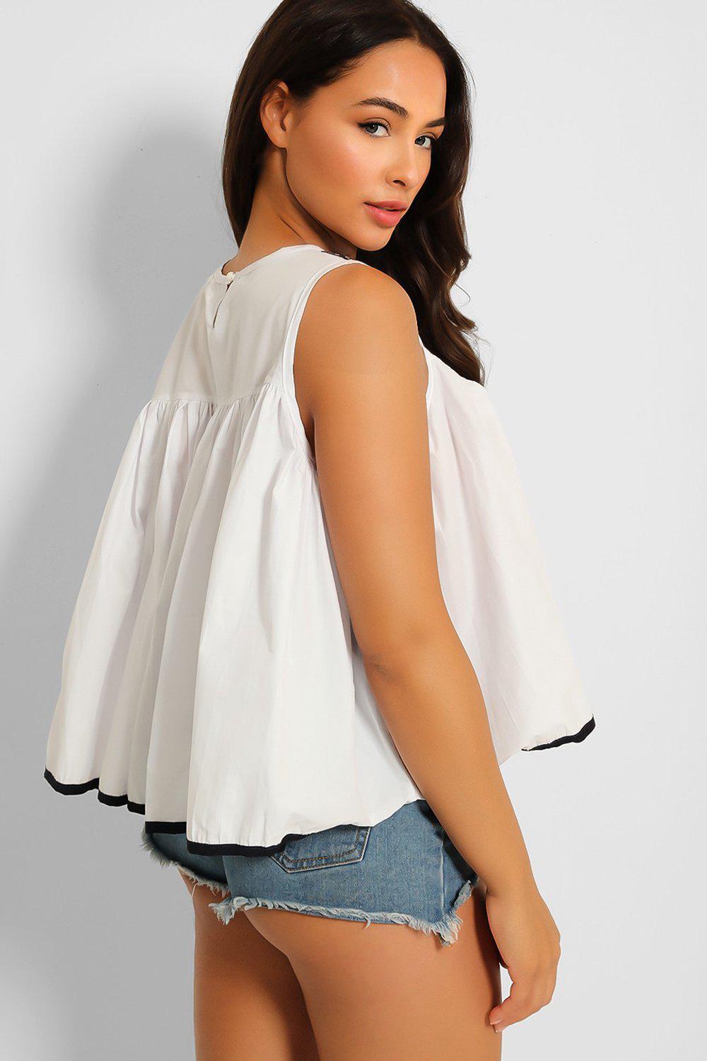 White Embroidered Babydoll Top-SinglePrice