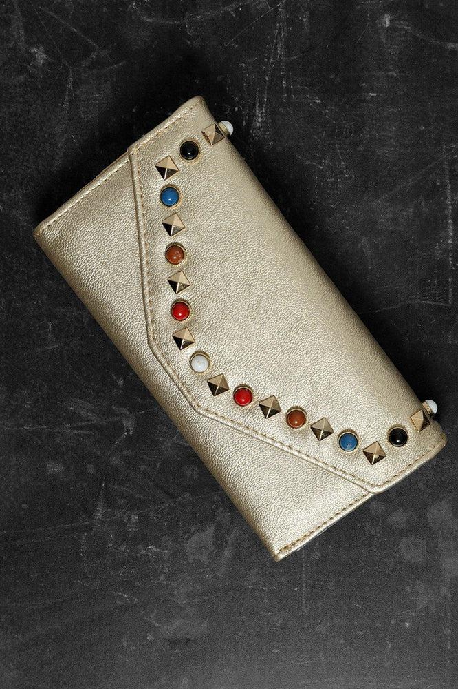 Gold Multicolour Studs Vegan Leather Purse-SinglePrice