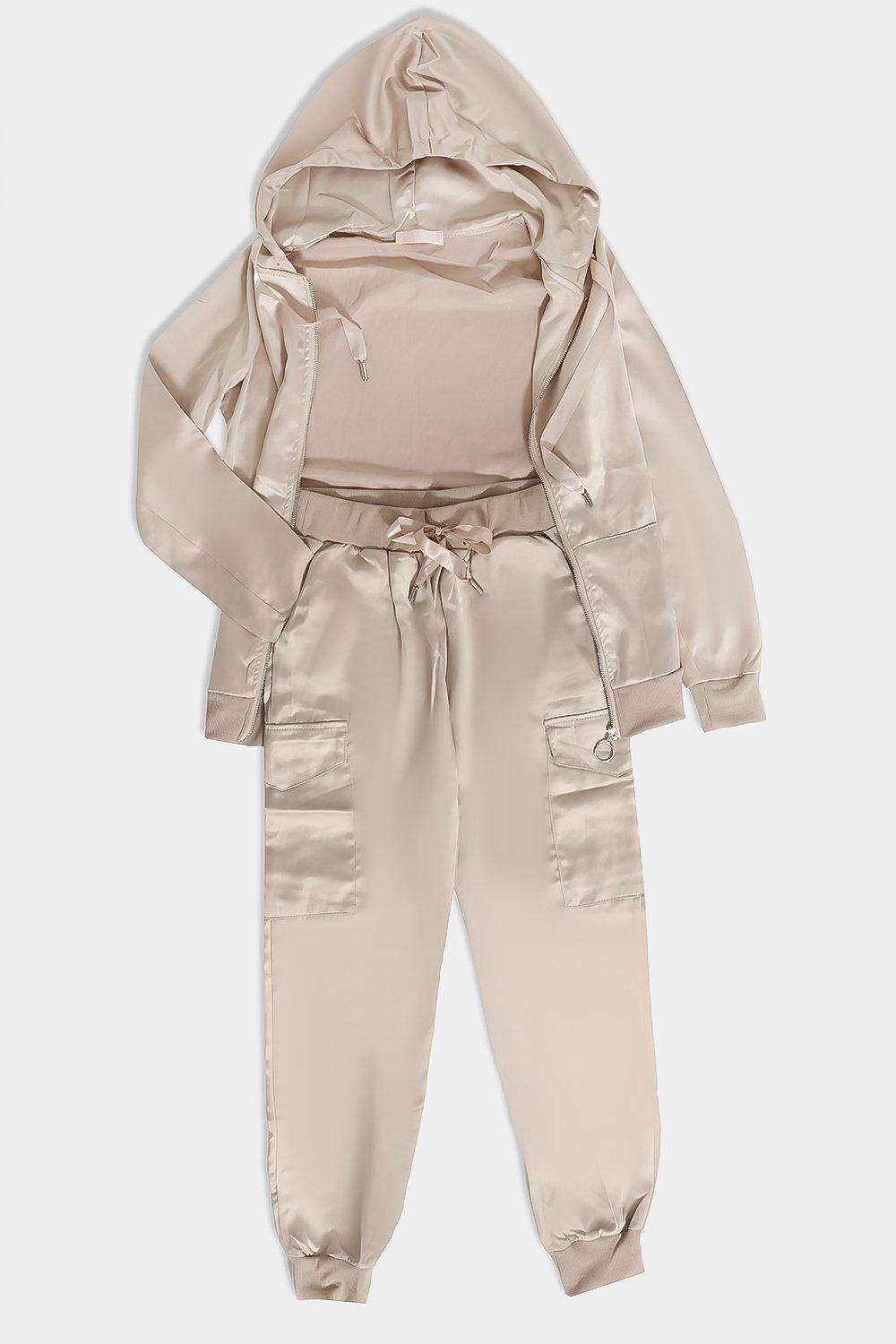 Beige Satin Kids Utility Tracksuit - SinglePrice