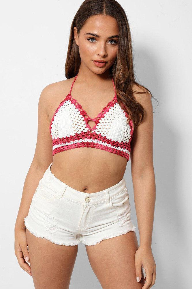 Pink Trims Cream Knitted Bralet-SinglePrice
