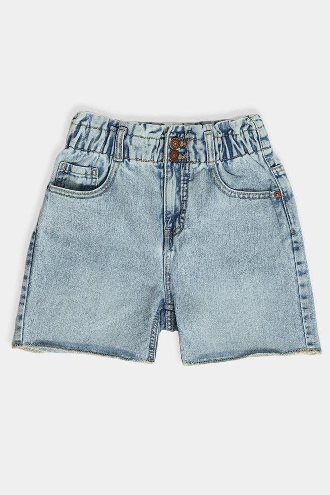 Light Blue Paperbag Waist Denim Girls Shorts-SinglePrice