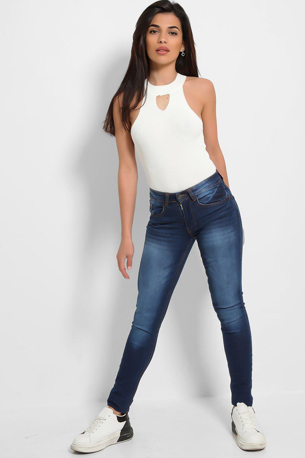 Bright Blue Worn Effect Skinny Jeans-SinglePrice