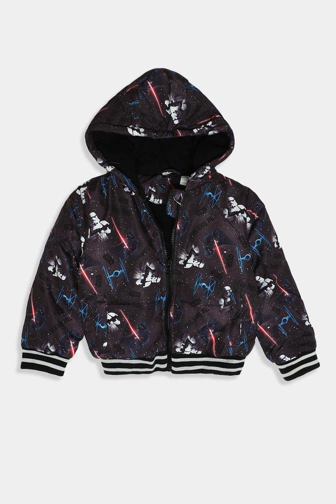 Black Troopers Print Padded Boys Jacket-SinglePrice