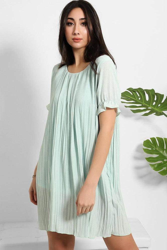 Dotted Print Pleated Shirt Dress-SinglePrice