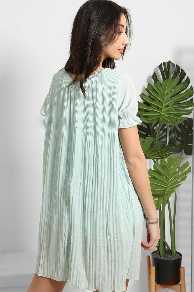 Dotted Print Pleated Shirt Dress-SinglePrice