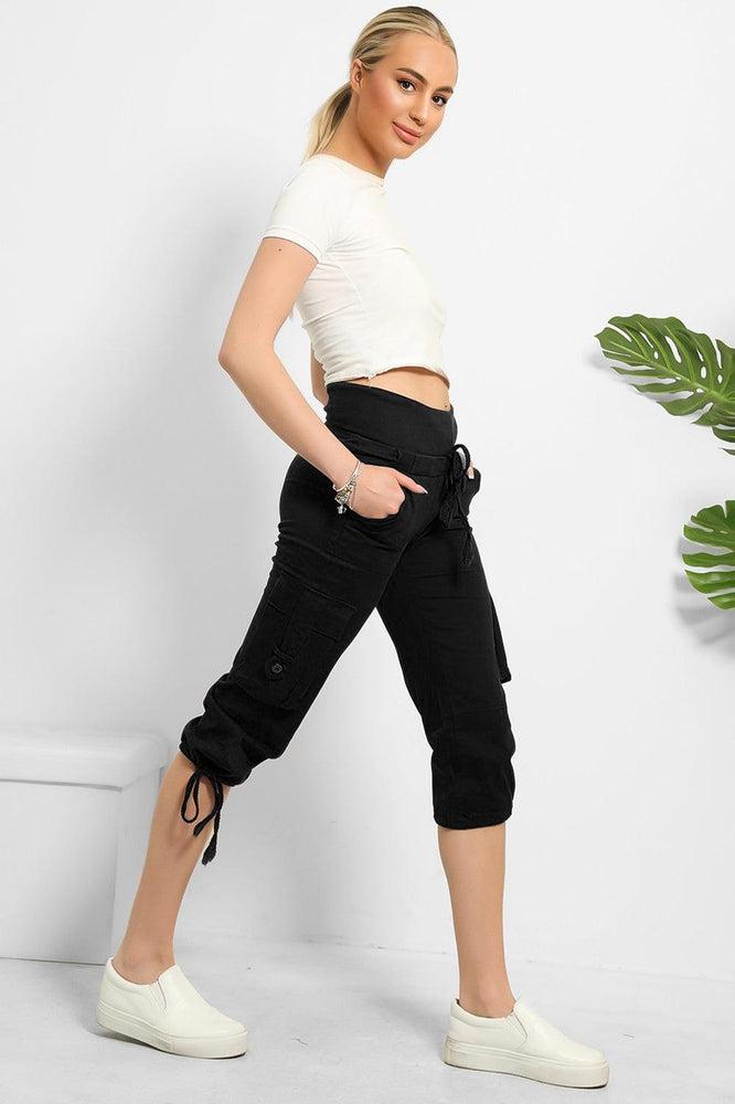 High Double Waist Utility Pockets Cargo Capris-SinglePrice