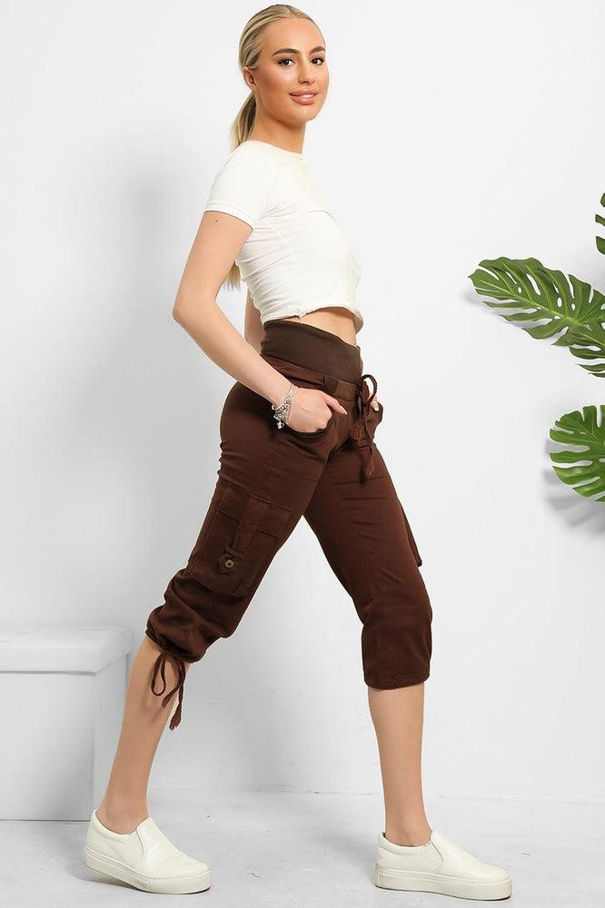 High Double Waist Utility Pockets Cargo Capris-SinglePrice