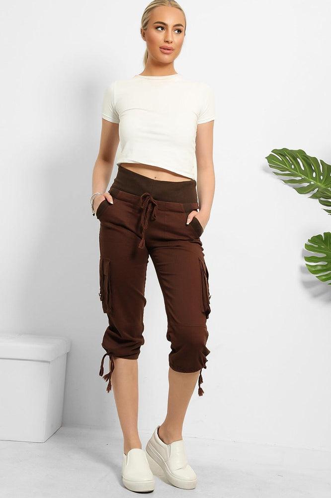 High Double Waist Utility Pockets Cargo Capris-SinglePrice
