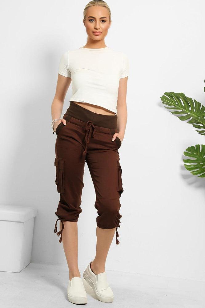 High Double Waist Utility Pockets Cargo Capris-SinglePrice