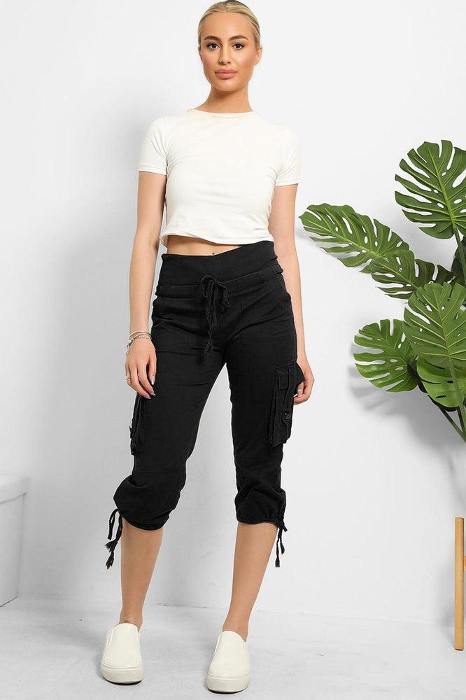 High Double Waist Utility Pockets Cargo Capris-SinglePrice