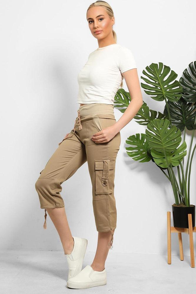 High Double Waist Utility Pockets Cargo Capris-SinglePrice