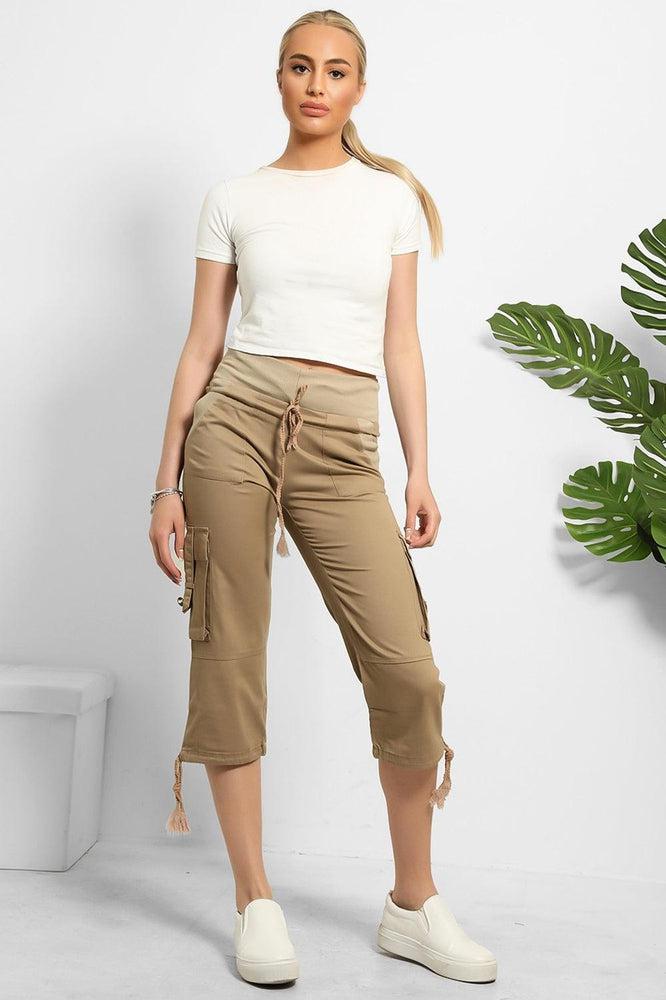 High Double Waist Utility Pockets Cargo Capris-SinglePrice