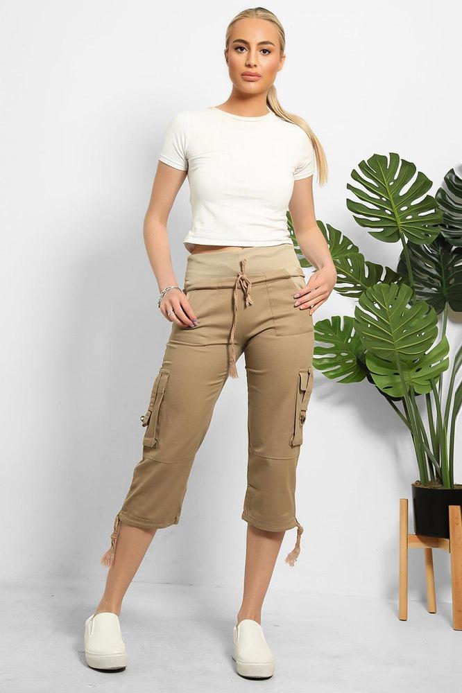 High Double Waist Utility Pockets Cargo Capris-SinglePrice