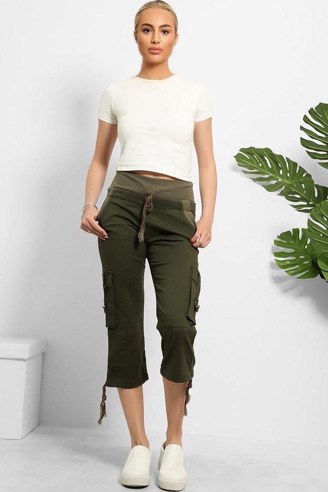 High Double Waist Utility Pockets Cargo Capris-SinglePrice