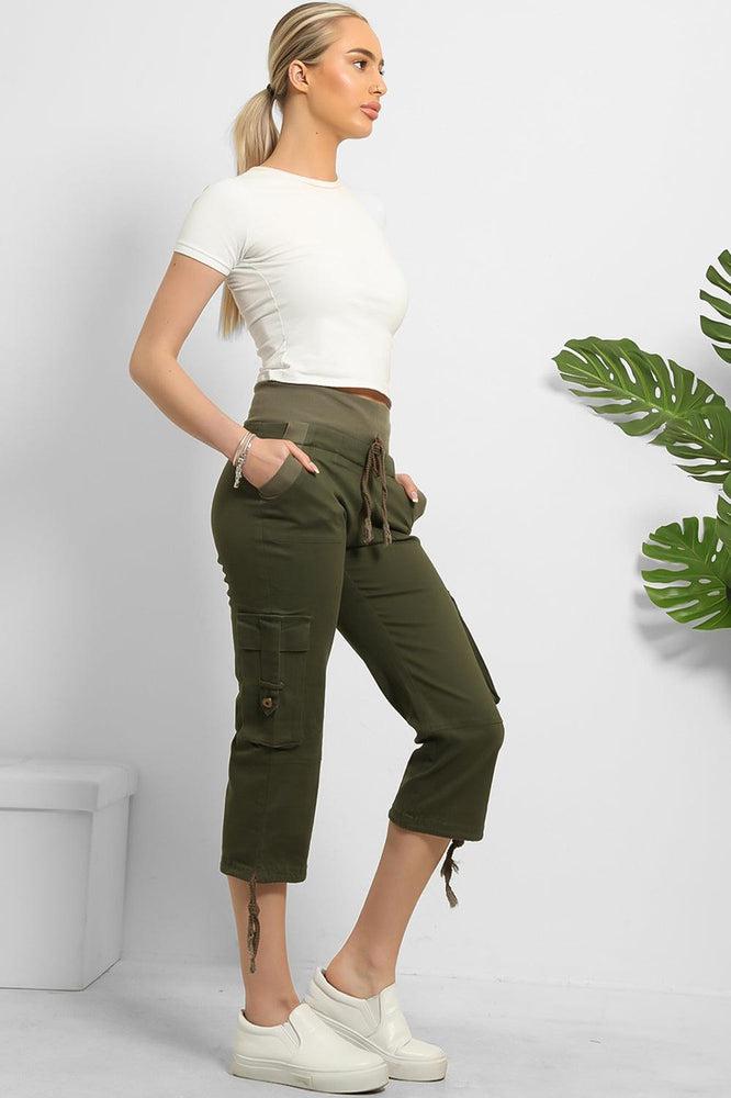 High Double Waist Utility Pockets Cargo Capris-SinglePrice