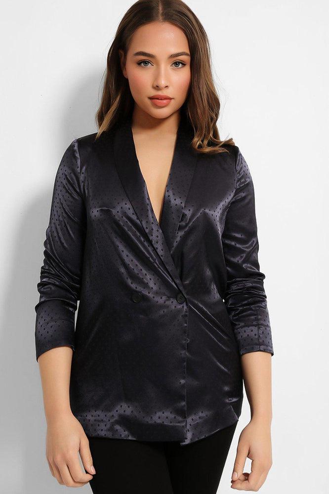 Navy Dot Print Satin Finish Single Breasted Blazer-SinglePrice