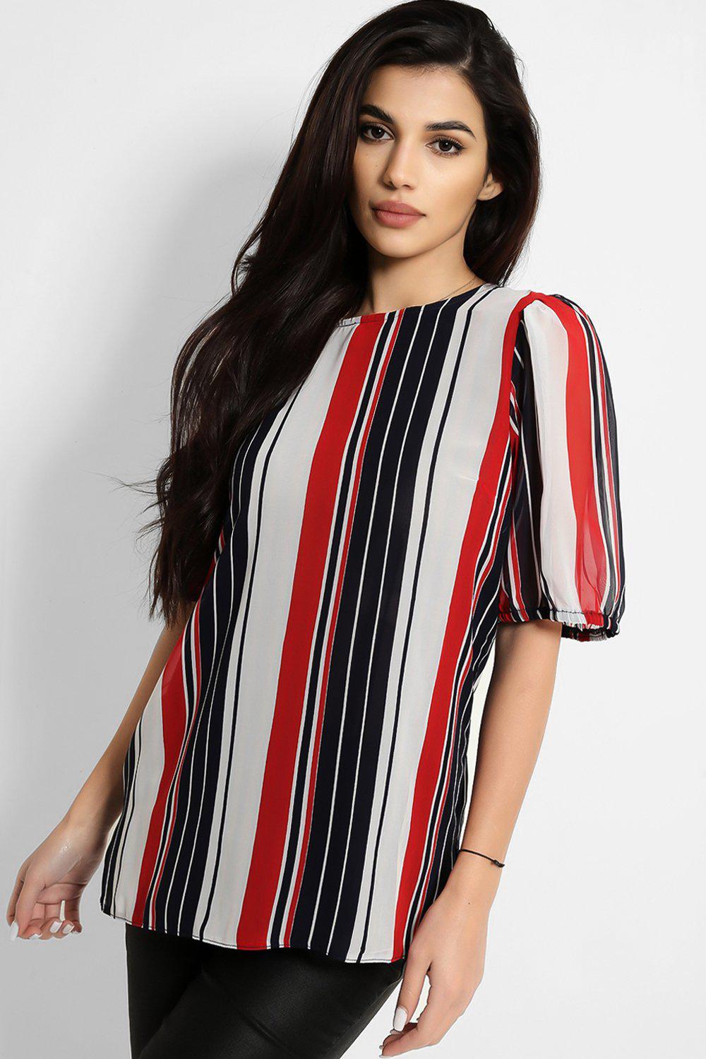 Multicolour Stipe Chiffon Blouse - SinglePrice