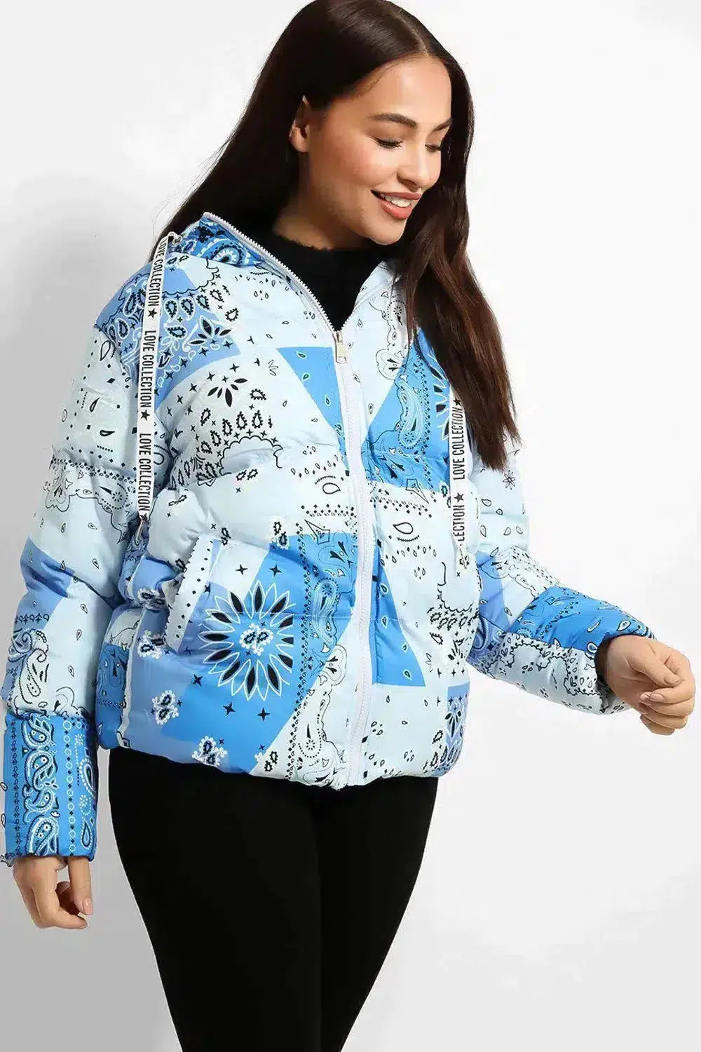 Pastel Paisley Print Short Hooded Puffer Jacket-SinglePrice