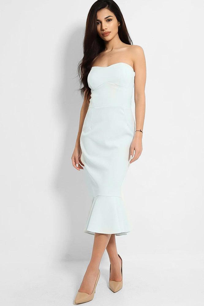 Sky Blue Bandeau Fishtail Lightweight Scuba Dress-SinglePrice