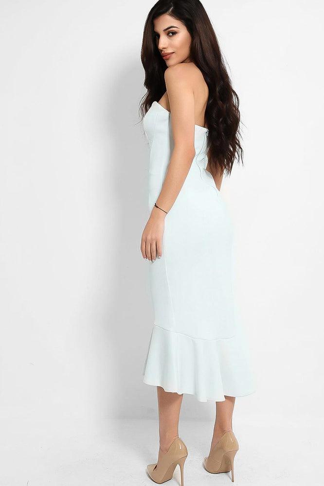 Sky Blue Bandeau Fishtail Lightweight Scuba Dress-SinglePrice