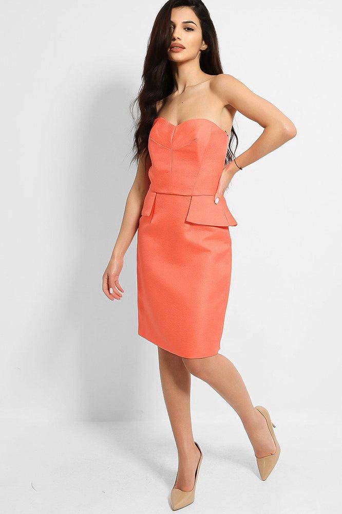 Coral Floral Emboss Bandeau Smart Dress-SinglePrice