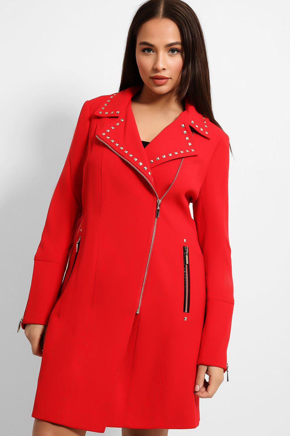 Studded Collar Biker Zip Coat-SinglePrice