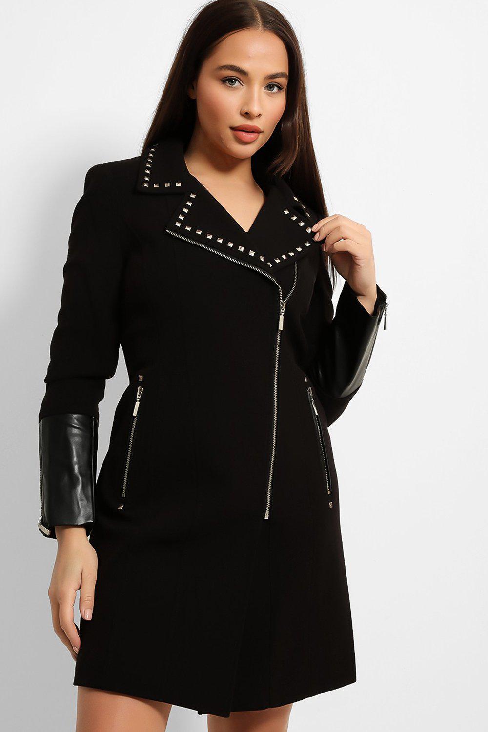 Studded Collar Biker Zip Coat-SinglePrice