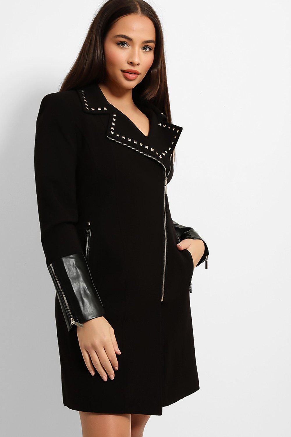 Studded Collar Biker Zip Coat-SinglePrice