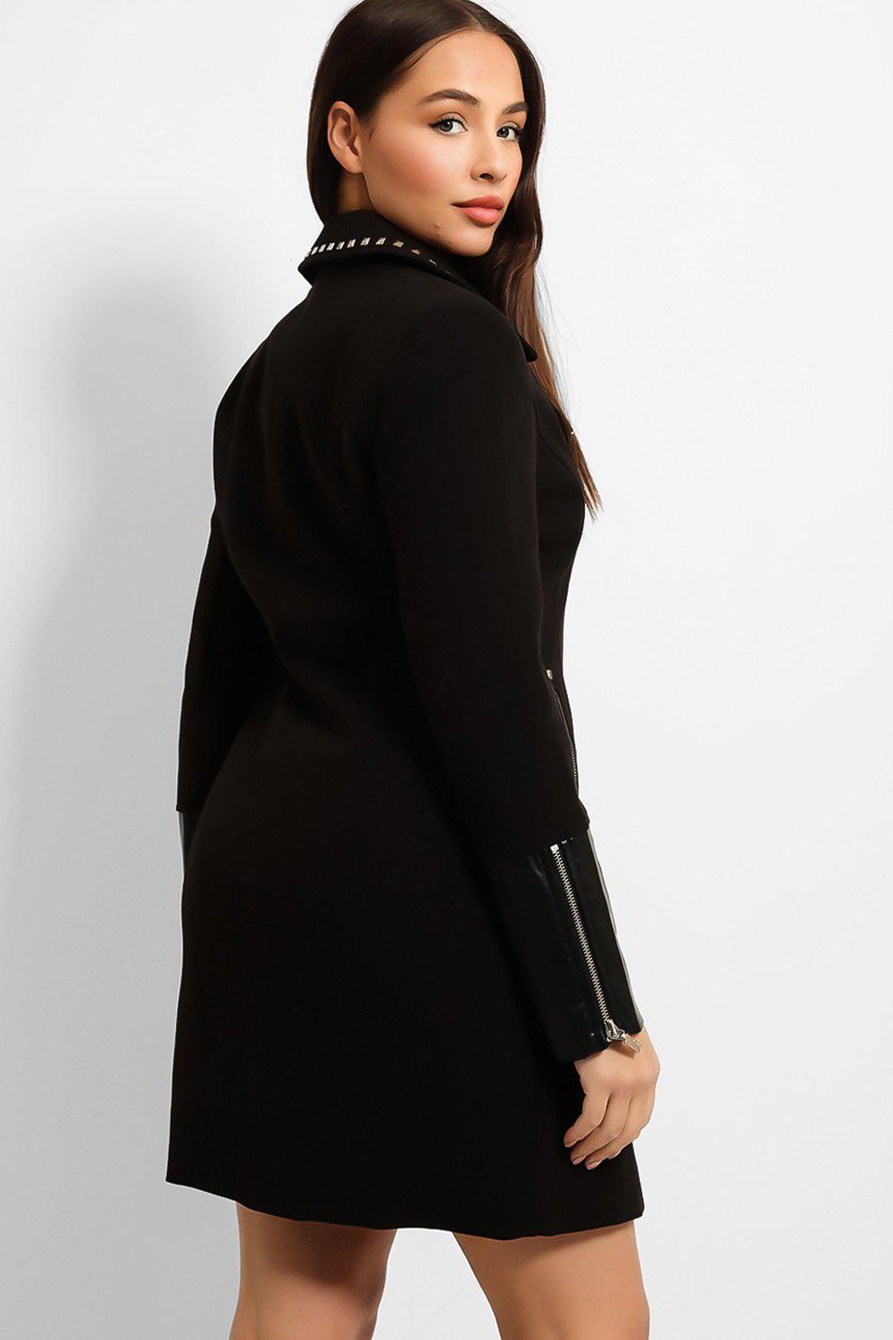 Studded Collar Biker Zip Coat-SinglePrice