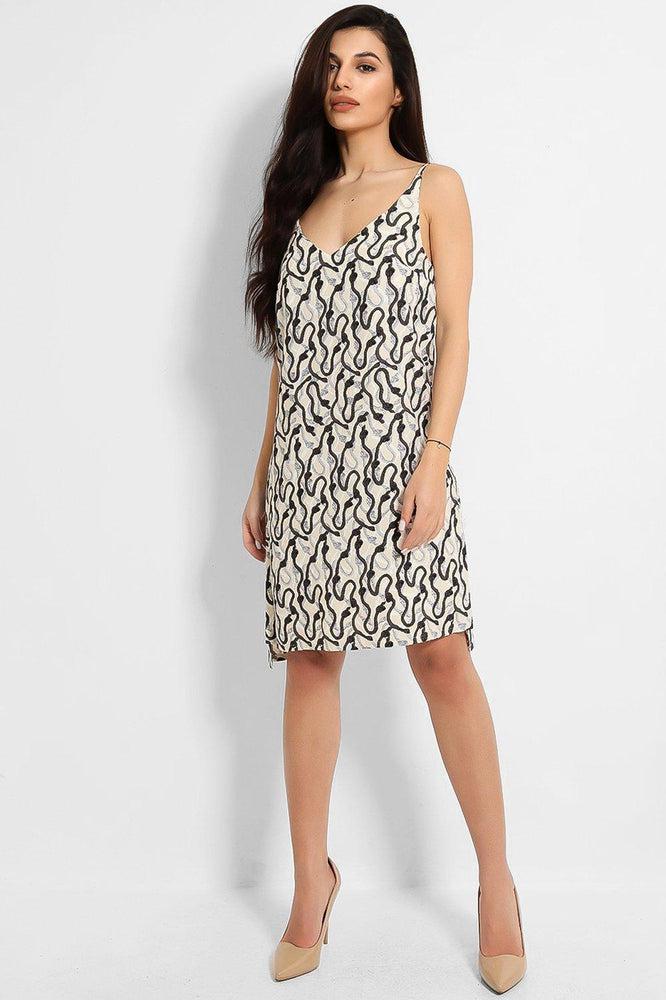 Cream Black Rope Print Cami Dress-SinglePrice