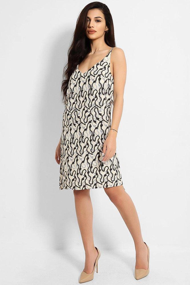 Cream Black Rope Print Cami Dress-SinglePrice
