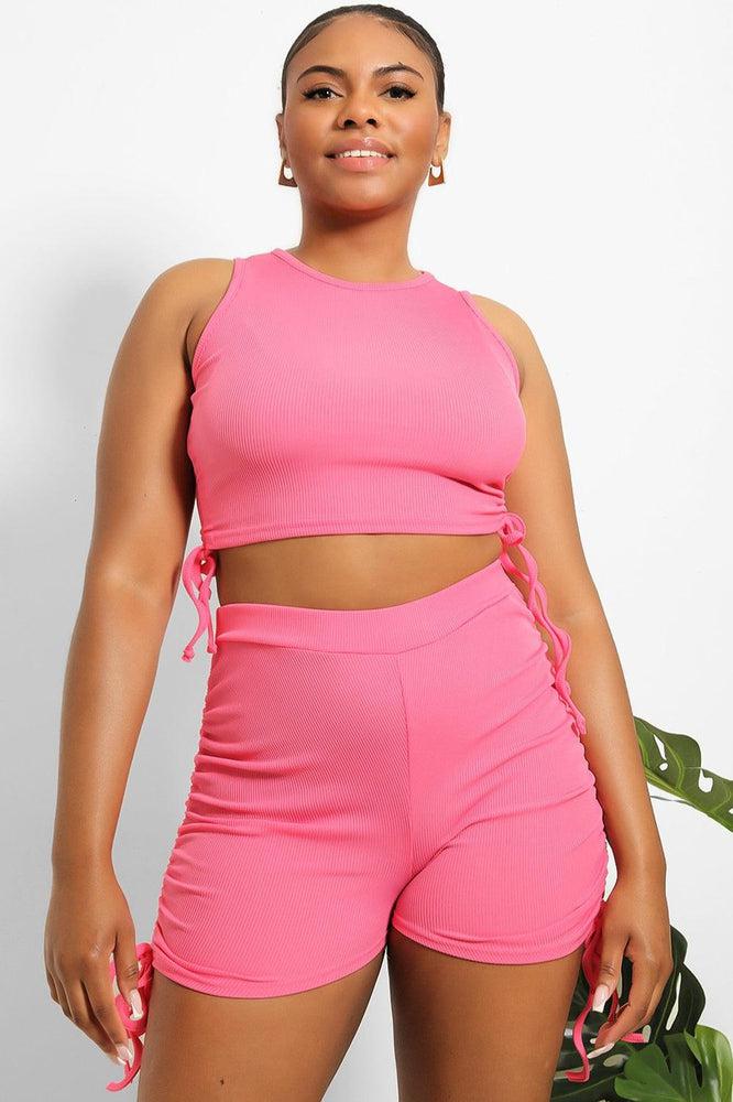 Drawstring Sides Crop Top And Shorts Set-SinglePrice